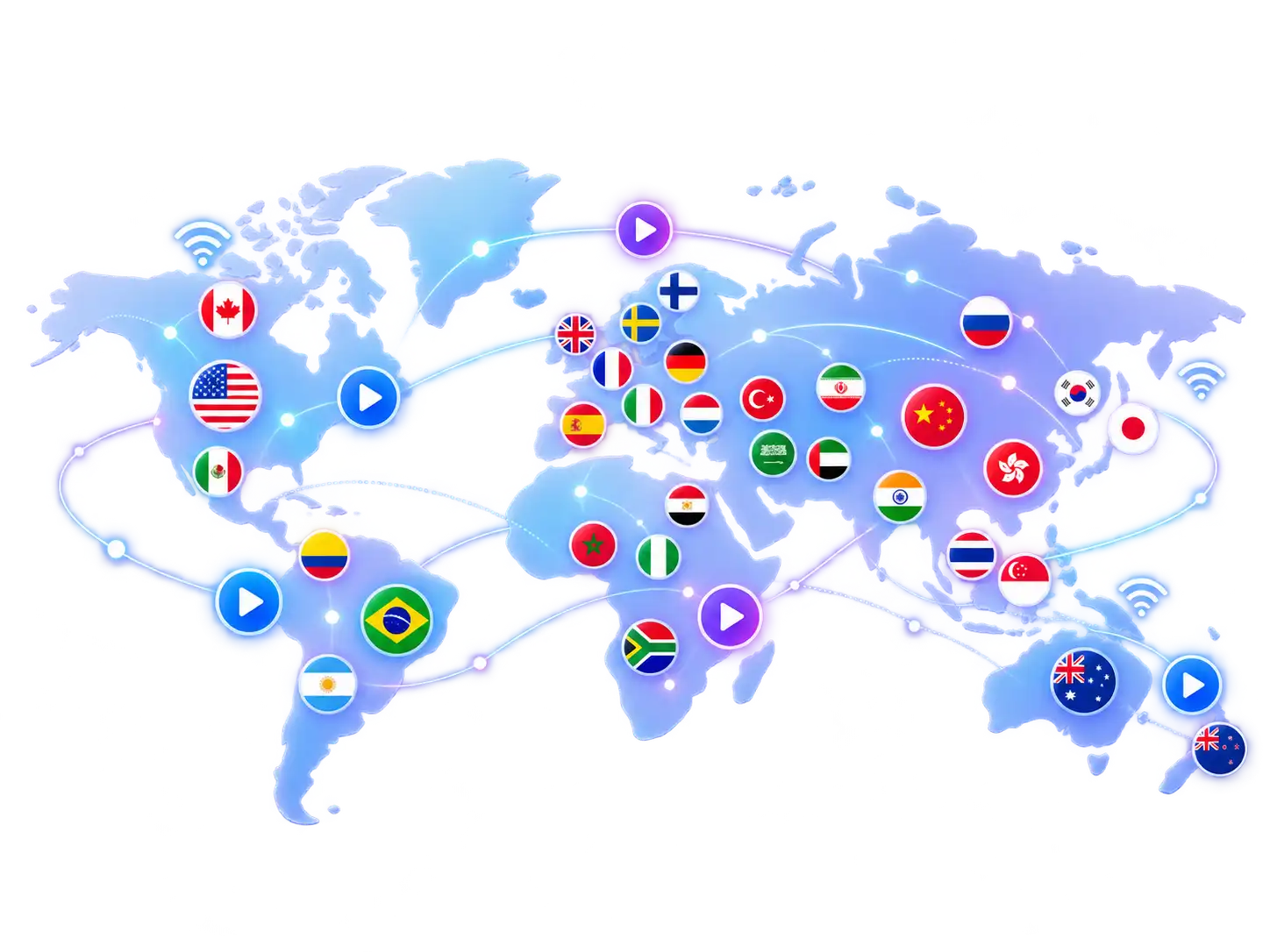 Vonwik IPTV world map showing live channel reach